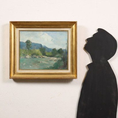 arte, arte italiana, pittura novecento italiana,Dipinto con Paesaggio Fluviale con Ezio%,Paesaggio con scorcio di fiume,Ezio Pastorio,Dipinto con Paesaggio Fluviale Ezio Past,Ezio Pastorio,Ezio Pastorio