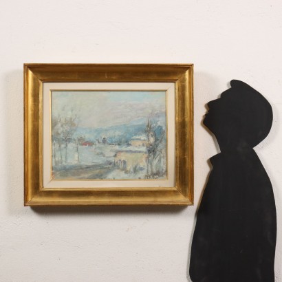E. Pastorio Paysage d\'Hiver Huile sur Carton Italie XXe Siècle