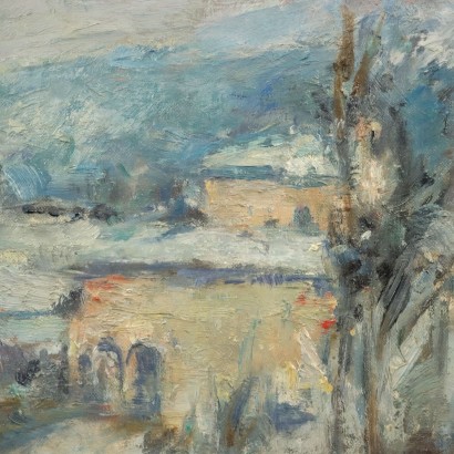 E. Pastorio Paysage d\'Hiver Huile sur Carton Italie XXe Siècle