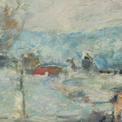 E. Pastorio Paysage d\'Hiver Huile sur Carton Italie XXe Siècle
