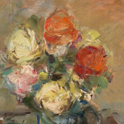 E. Pastorio Vase mit Rosen Öl auf Leinwand Italien XX Jhd