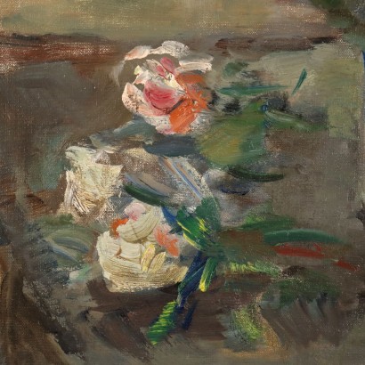 E. Pastorio Vase mit Rosen Öl auf Leinwand Italien XX Jhd