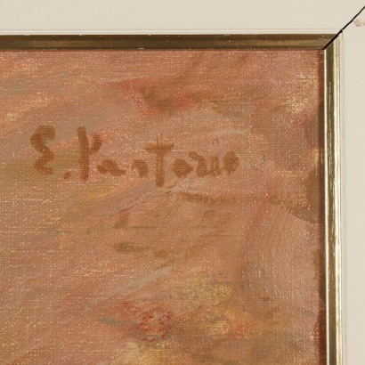 E. Pastorio Vase mit Rosen Öl auf Leinwand Italien XX Jhd